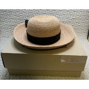 Helen Kaminski Raffie Straw Hat NIB NEW Newport II Medium M Tea w/ Black Ribbon